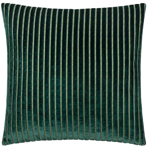 Paoletti Savoy Stripe Polyester Filled Cushion – Reversible Soft Textured Velvet Decorative Cushion for Sofas Beds and Armchairs (Emerald - 50x50cm)