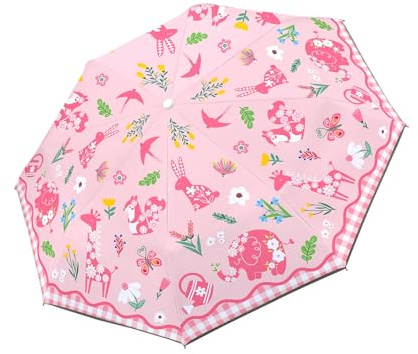 decalsweet Parapluie Pliant Enfant, Parapluie Compact Automatique Rose