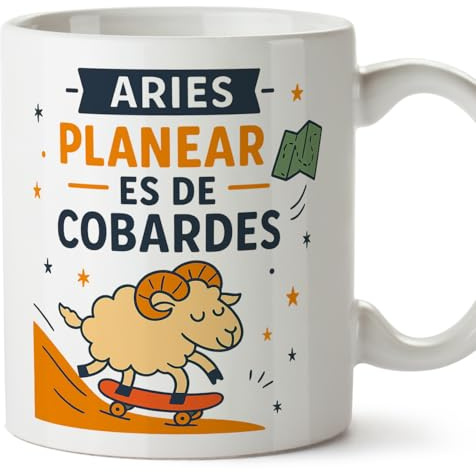 MUGFFINS Taza Horóscopo Aries Graciosa Con Frase - Aries - Planear Es De Cobardes En Español Regalo Divertida Para Regalar Signo Del Zodiaco | Zodiaco Humor V1