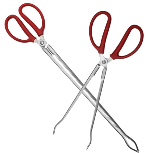 INOOMP Pinze Lunghe per Raccogliere Rifiuti e Crostacei, Set 2 Pezzi in Acciaio Inox 38 Cm e 51 Cm, Strumento Multiuso per Parchi, Cortili e Attività All’aperto, Impugnatura Antiscivolo