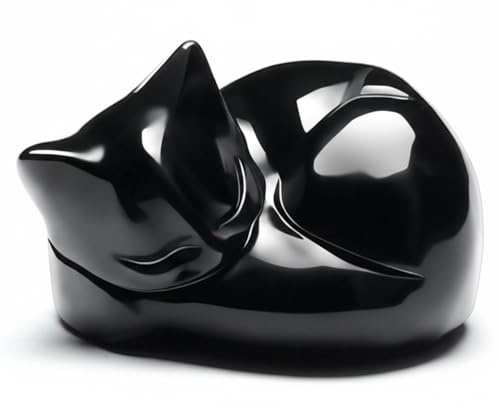 DIPZO Obsidian-Schwarze Katzenfigur, Heilende Statue, Niedliche Geschenkidee für Katzenliebhaber & Frauen, Deko für Zuhause oder Büro, Kleine Glückskatze