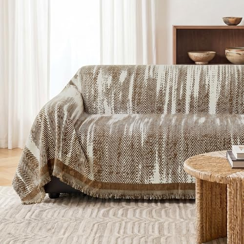 MYSKY HOME Sofaüberzug aus Chenille, Sofaabdeckung für Couch und Sofa | Braun,1 Stück,180x300cm,Sofaschutz für Haustiere und Kinder,dekorative Überwurfdecke für Wohnzimmer 2/3 Sitzer