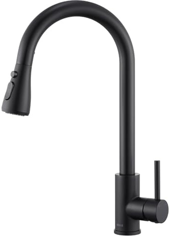 Ulytid Wasserhahn Küche ausziehbar Schwarz, Hochdruck, 360° drehbar | 3 Strahlarten, 304 Edelstahl, Hochbogen, Einhebelmischer, Keramikkartusche, einfache Montage