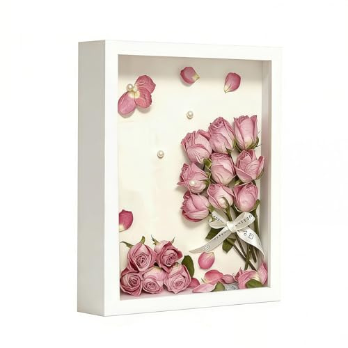 3D Bilderrahmen zum Befüllen 21 x 29.7 cm Bilderrahmen Tief 3D Objektrahmen Hölzern bis 3cm, Tiefer Bilderrahmen zum Befüllen für Objekte, Blumen, Hochzeitsgeschenk oder (Weiß, 21 x 29.7 cm)