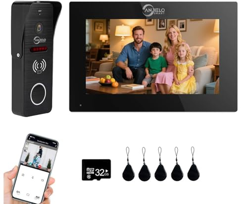 Sistema de intercomunicación con videoportero con cable, Cámara HD 1080P, monitor de 7 pulgadas, Videoportero, cámara en la puerta, Desbloqueo 3 en 1 (1 Timbre + 1 Monitor)