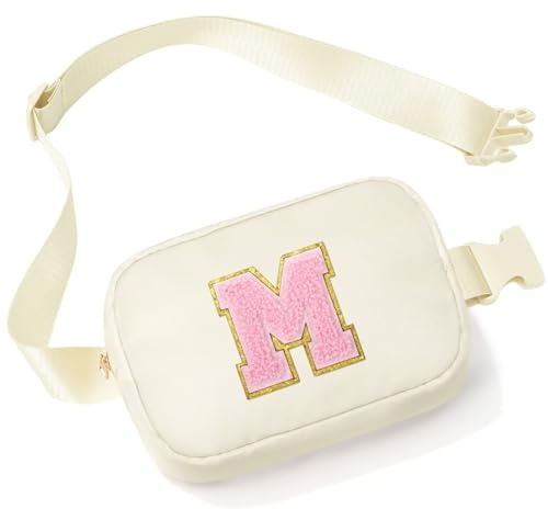 YOOLIFE Buchstaben Bauchtasche Kinder Umhängetasche Mädchen Tasche Beige M | Geschenk Mädchen 3 4 5 6 7 8 9 10 11 12 Jahre, Gürteltasche Handtasche Kinder Personalisierte Geschenke für Tochter Schwester