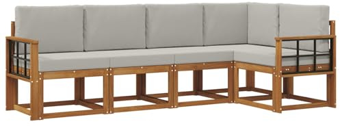 vidaXL Sofa Set mit Kissen 5 pcs Natürlich und Hellgrau, Gartenlounge, modernes Outdoor-Sofa, sectionale Möbel, langlebiges Patioset, Bequeme Terrassen-Sitzgelegenheit