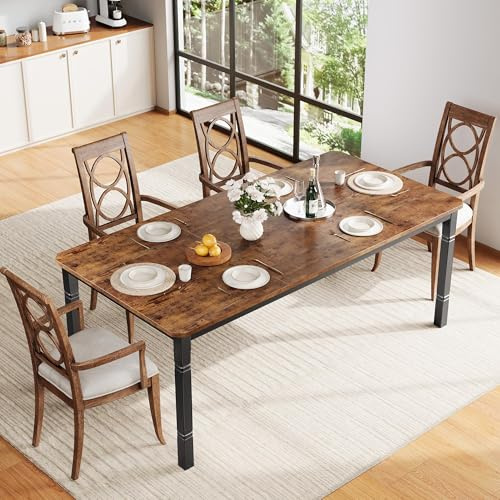 GarveeMore Esstisch 180x90x75cm Küchentisch Für 4-6 Personen, Rechteckiger Esszimmertisch Aus Holz Mit Robustem Metallgestell Für Esszimmer, Küche, Wohnzimmer