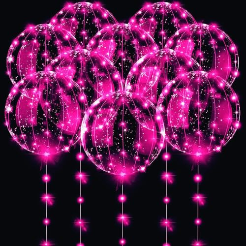 Leuchtende Luftballons, l Luminous Balloons 1 Packungen 10 Stück, LED-Lichterketten mit 3 m Langen Lichtern für Geburtstag, Hochzeit, Valentinstag, Weihnachtsfeier, Dekoration warm (Rosa)