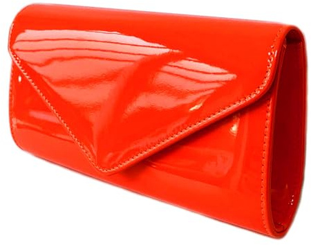 Leah Ward Women's Flap Patent Clutch Bags Wedding Party Handbags 439E (Scarlet 2570)