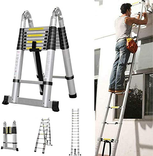 5M Aluminium ausziehbare Leiter rutschfeste Doppelseite 2.5M+2.5M Teleskopleiter Klappleiter Mehrzweckleiter 150 kg Belastbarkeit - von 86 cm bis 500 cm