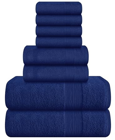 Elvana Home 8-teiliges Handtuch-Set, 100% ringgesponnene Baumwolle, 2 Badetücher 68 x 137 cm, 2 Handtücher 40 x 71 cm und 4 Waschlappen 33 x 33 cm, ultraweich, sehr saugfähig, maschinenwaschbar,