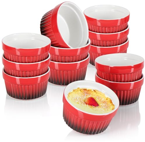 COM-FOUR® 12x Bol à ailettes de ragoût - bol à crème brûlée - ramequin - bol à dessert de 185 ml chacun - bol rouge