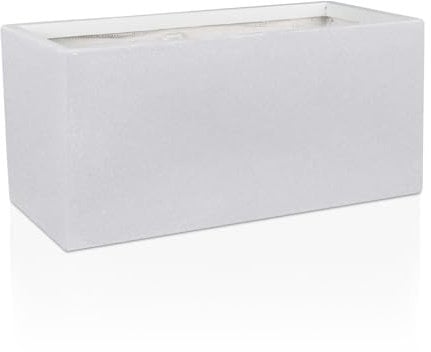 IDEALIST 85cm Large Trough | White Reinforced Stone Rectangle Plant Pot | Garden Planters with Drainage Holes L85 W26 H41 cm, 60 litres