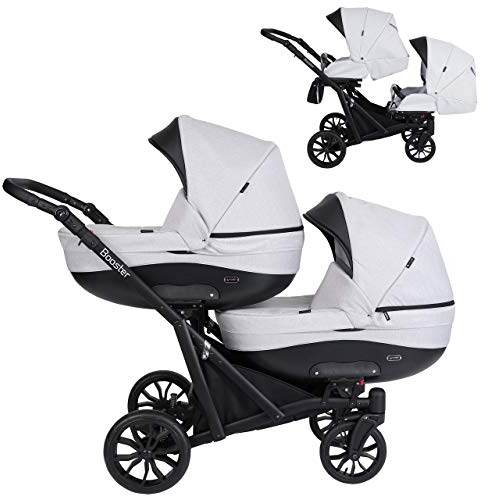 KUNERT BOOSTER 2in1 Kinderwagen Komplettset Zwillingskinderwagen Babywagen 2 in 1 Kombikinderwagen Komplettset Geschwisterwagen Kinder Wagen set Zwillingsbuggy Doppelkinderwagen (Grau, 2 in 1)