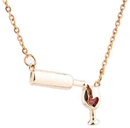 Hotaden Bouteille en Verre de vin Pendentif Collier pour Femmes Filles Aiment Le vin de Coeur Collier pour Amant Petite Amie Bijoux Cadeau