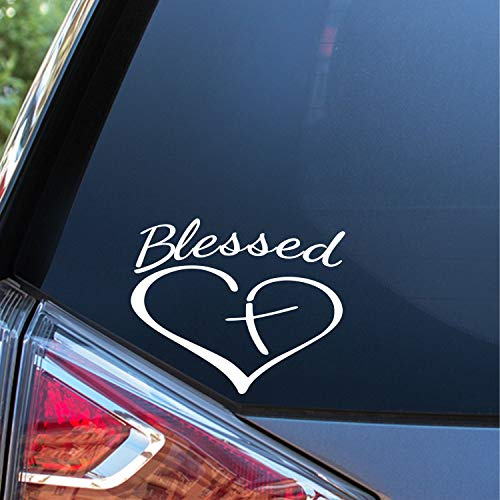 Sunset Graphics & Decals SGD000207 Aufkleber mit Kreuz und Herz, religiöses Jesus, für Autos, Lastwagen, Lieferwagen, Wände, Laptop, Computer, Spiegel, Skateboard, Tablet, Weiß, 14 cm