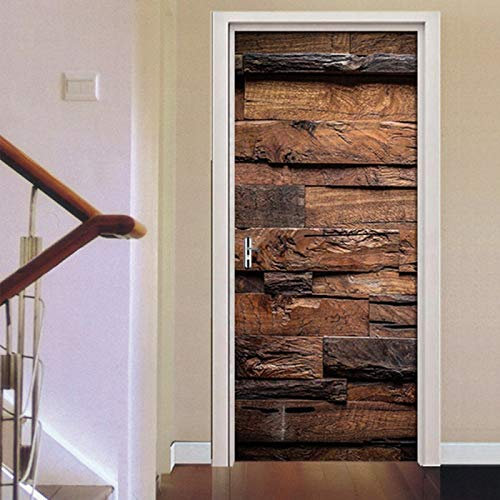 WZKED Stickers De Porte, 3D Auto-Adhésif Moderne Art Intérieure Décoration Trompe l'oeil Grain De Bois Vintage Sticker Muraux, pour Adulte Enfant Salle Bain Salon Chambre Poster 77X200Cm