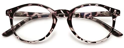 KOOSUFA Blaulichtfilter Brille Computerbrille Damen Herren Retro Runde Brillengestelle Federscharniere Gaming Brille Anti Müdigkeit mit Etui (1x Leopard, 0.0)