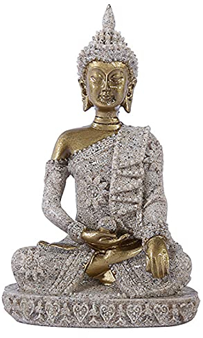 ANCLLO The Hue Sandstein Meditation Buddha Statue Skulptur Handgeschnitzte Figur Golden #8133