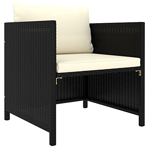 vidaXL Gartensofa mit Kissen Sofa Lounge Gartensessel Sessel Gartenmöbel Einzelsofa Gartenstuhl Garten Terrasse Schwarz Poly Rattan