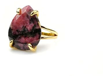 ANEMONE JEWELRY Rhodonite Ring - Wunderschöner 14K Gold Ring für Besondere Anlässe - Hergestellt von Erfahrenen Juwelieren - Handgefertigt