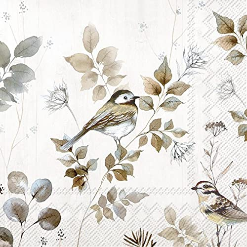 IHR Ideal Home Range - Weihnachtsservietten WOODLAND BIRDS nature Vogel Meise Fink Laub Winterserviette 20 St. Lunch-Servietten 33 cm x 33 cm