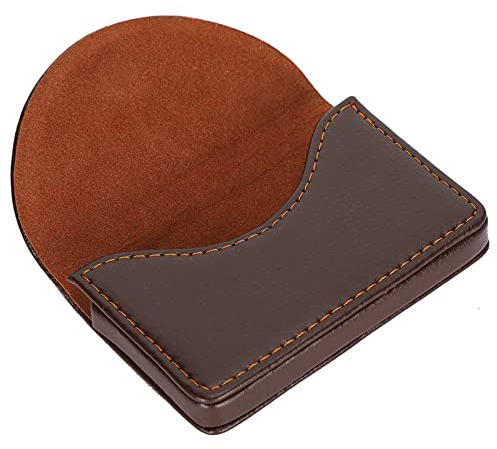 lyrlody Halbrunder Visitenkartenhalter, Rutschfester Visitenkartenhalter aus Leder, für 15–20 Visitenkarten, Mini-Geldbörse für Herren und Damen, 9,9x6,3x1,5 cm(Braun)