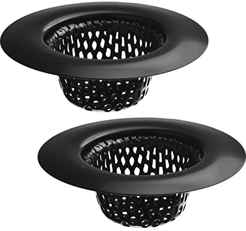 Paquete de 2 coladores para fregadero de 2.25 pulgadas / cesta de 1 pulgada, color negro, para baño, utilidad, pendiente, lavandería, caravana y lavabo, colador de drenaje para fregadero, recogedor de