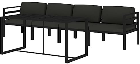 vidaXL Gartenmöbel Set 5-TLG. mit Kissen Mittelsofa Ecksofa Tisch Sitzgruppe Sofa Lounge Garten Garnitur Gartenset Gartensofa Aluminium Anthrazit