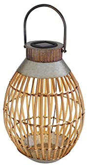 GLOBO LIGHTING Gartendeko Laterne Solar Windlicht für Außen, Bambusgeflecht zum Aufhängen oder Hinstellen, LED warmweiß, DxH 27x37,5 cm, Terrasse Balkon
