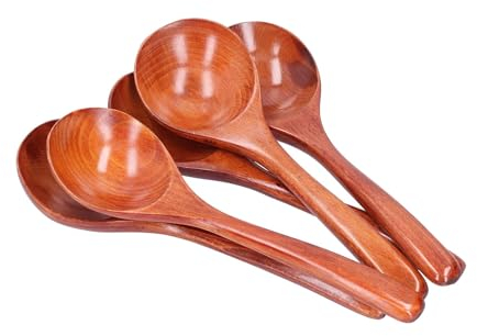 5 PCS cuillère à soupe, cuillère en bois cuillère à soupe bouillie cuillère en bois cuillère asiatique cuillère à soupe japonaise Ramen cuillère à soupe famille, 20x6cm(Brun)