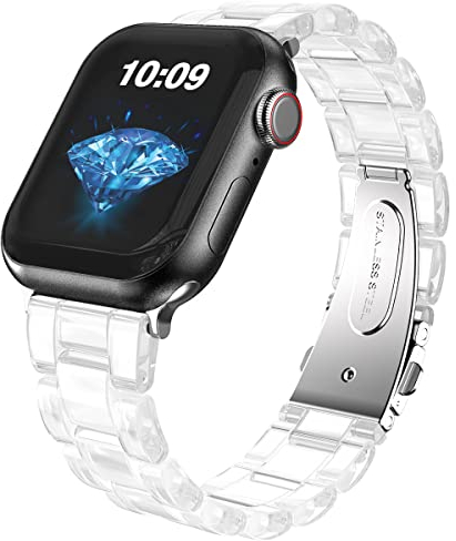 HALLEAST Clear Resin Armband für Apple Watch 38mm 40mm 41mm 42mm 44mm 45mm 49mm,Damen Stylish Harz Link Armband Shining Bracelet Kompatibel mit Apple Watch Ultra SE Serie 8 7 6 5 4 3 2 1,Weiß