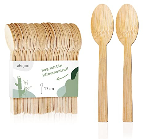 wisefood Cucharas desechables de bambú, 4000 unidades, 17 cm, cubiertos de bambú, cubiertos desechables biodegradables, juego de vajilla de bambú como alternativa al plástico o al papel, cuchara de