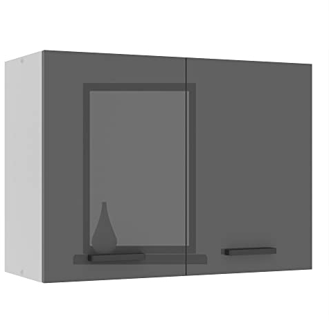 Belini Hängeschrank Küche, Küchenschränke SG. Breite 80 cm. Oberschrank mit 2 Türen, Küchenhängeschränke, Wandschrank Hängend, Silber Hochglanz