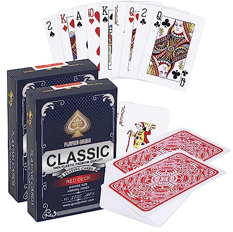 2X Kunststoff Spielkarten | Wasserdicht | Professionelle Qualität | 100% wasserdichter Kunststoff | Luxus Design Mit klassischer Karte | Flexibel Und Robust | Bridge & Poker | Duo Pack Rot