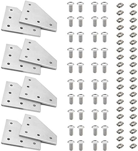 iMetrx Lot de 8 connecteurs profilés en aluminium 20 x 20 mm Argenté L avec 40 écrous M5, 40 vis M5, pour imprimante 3D, machine à graver