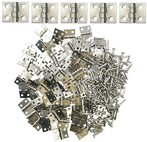Ruidee 50 Pcs Mini Brass Hinges Miniature Furniture Cabinet Hinges for DIY Wooden Jewelry Box, Doll Houses, Tool Box（Silver）