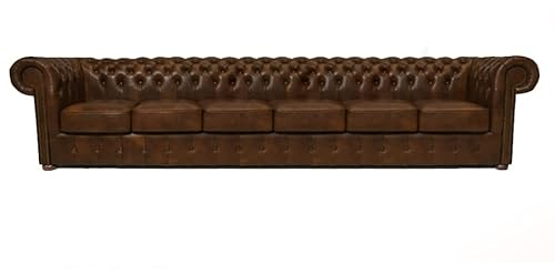 Chesterfield Bank Class Leder | 6-Sitzer | 2 bis 4 Wochen Lieferzeit (Cloudy Light Braun)