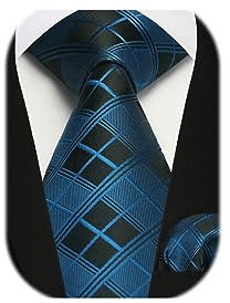 Enlision Cravate Homme et Pochette Ensemble Carreaux Cravate 8.5CM Soie Cravates pour Hommes Bleu pour Mariage Fête Affaires