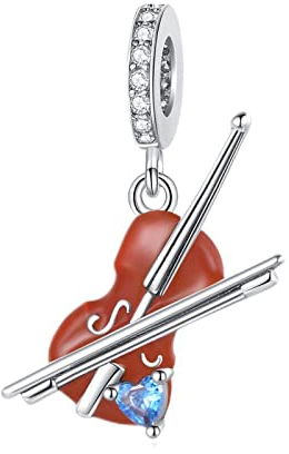 Annmors 925 Sterling Silber Bead Charms für Europäische Armbänder und Halskette Violin Heart Perlen mit 5A Zirkonia, Weihnachten, Valentinstag, Muttertag, Geschenkanhänger für Frauen und Mädchen