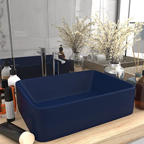 WIFESE Lavandino Luxury 41x30x12 cm in Ceramica Lavello Ceramica Lavabo Ceramica Lavabo Lavanderia Lavelli Bagno Da Appoggio Lavabo Da Appoggio Lavandino Bagno Lavatoio Ceramica Blu Scuro Opaco