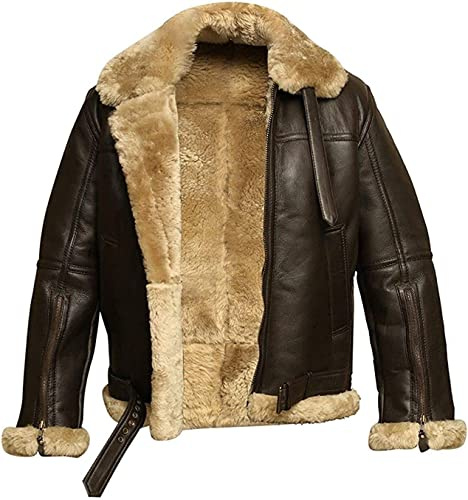 Aksah Fashion Herren RAF B3 Bomber Brown Aviator WWII Flying Pilot Schaffell Lederjacke, braun, 3XL