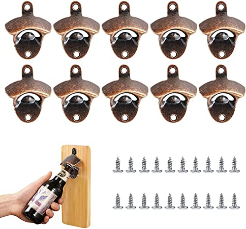 Trintion 10 Stück Wandmontage Bieröffner Flaschenöffner Wand Vintage-Stil Metall Wandflaschenöffner mit Schrauben für Party Bars Restaurants Cafés Zuhause Küchen KTV Hotel