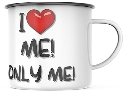 Emaille Tasse I love me! - Herz Motiv - 300 Milliliter Kapazität, Spülmaschinenfest, lustiges Geschenk für Familie, Partner und Freunde - Für jeden Anlass