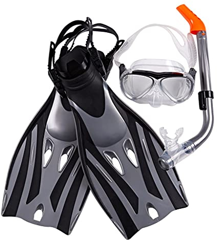 Unterwasser-Tauchmaske, Schnorchel, Antibeschlagbrille, Schutzbrille, Tauchflossen, Schnorchel-Set, sichere professionelle Schwimmausrüstung (schwarz, S) Feito NA China