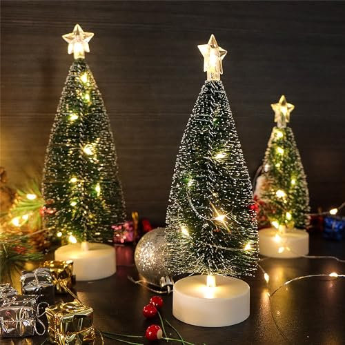 DRERIO 3 Árboles de Navidad pequeños con Luces, Mini Árbol de Navidad Artificial con pinos Artificiales LED, árbol de Navidad Delgado de plástico con Base para Decoración, 16.5 CM