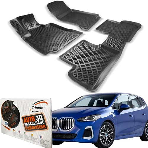Trimak Passgenau 3D Fussmatten Auto Kompatibel mit BMW 2er Active Tourer U06 2021-2023 Auto Zubehör 1. Und 2. Reihe Gummimatten Autos TPE Allwetter Geruchlos rutschfest Vorne und Hinten Schwartz
