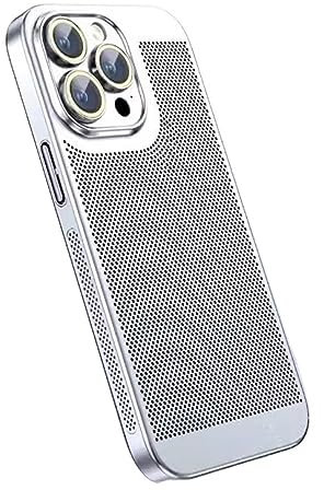 Electroplating Heat Dissipation Phone Case, Heat Dissipation Plating Fine Hole Protector For Iphone 14 13 12 11 Pro Max XR X XS Breathable Cover ( Color : Silver , Size : For iphone 14 Pro Max )