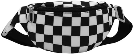 Sac banane tendance à carreaux pour garçons et filles en toile avec ceinture réglable, noir, 9.05 x 5.11 2.75 inches, Tendance